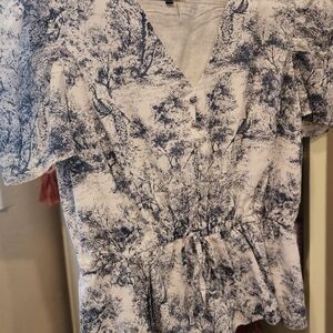 1. State Blue and White Patterned Blouse